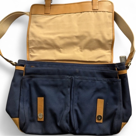 Coach Voyager Messenger Bag in Blue Canvas w/ Brown Leather Trim - Picture 2 of 8